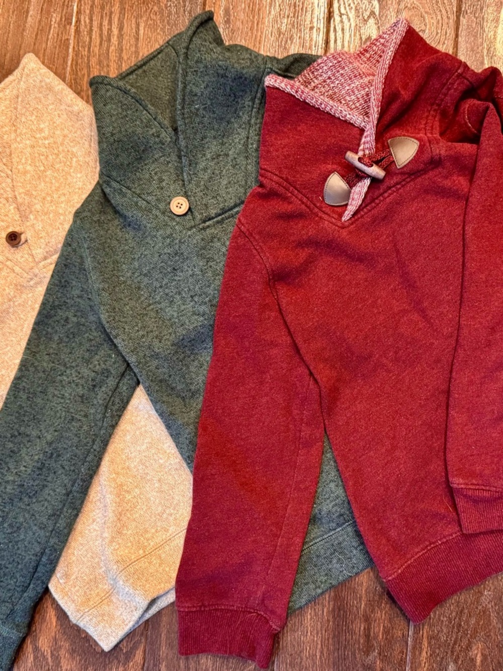 (3) Kids Cozy Hooded Pullover Sweatshirt - Burgundy, Green, Cream